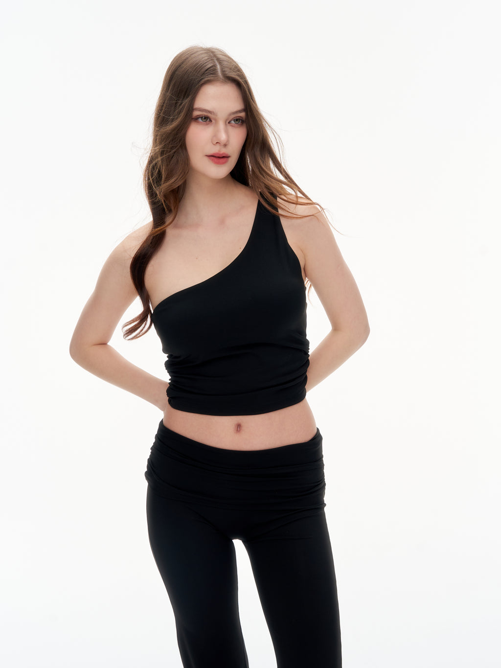 Women's One Shoulder Ruched Crop Top - Stretchy Asymmetrical Sleeveless Top