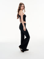 Women's One Shoulder Ruched Crop Top & High Waist Flare Pants 2 Piece Set - Stretchy  Matching Outfit