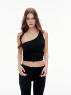 Women's One Shoulder Ruched Crop Top - Stretchy Asymmetrical Sleeveless Top