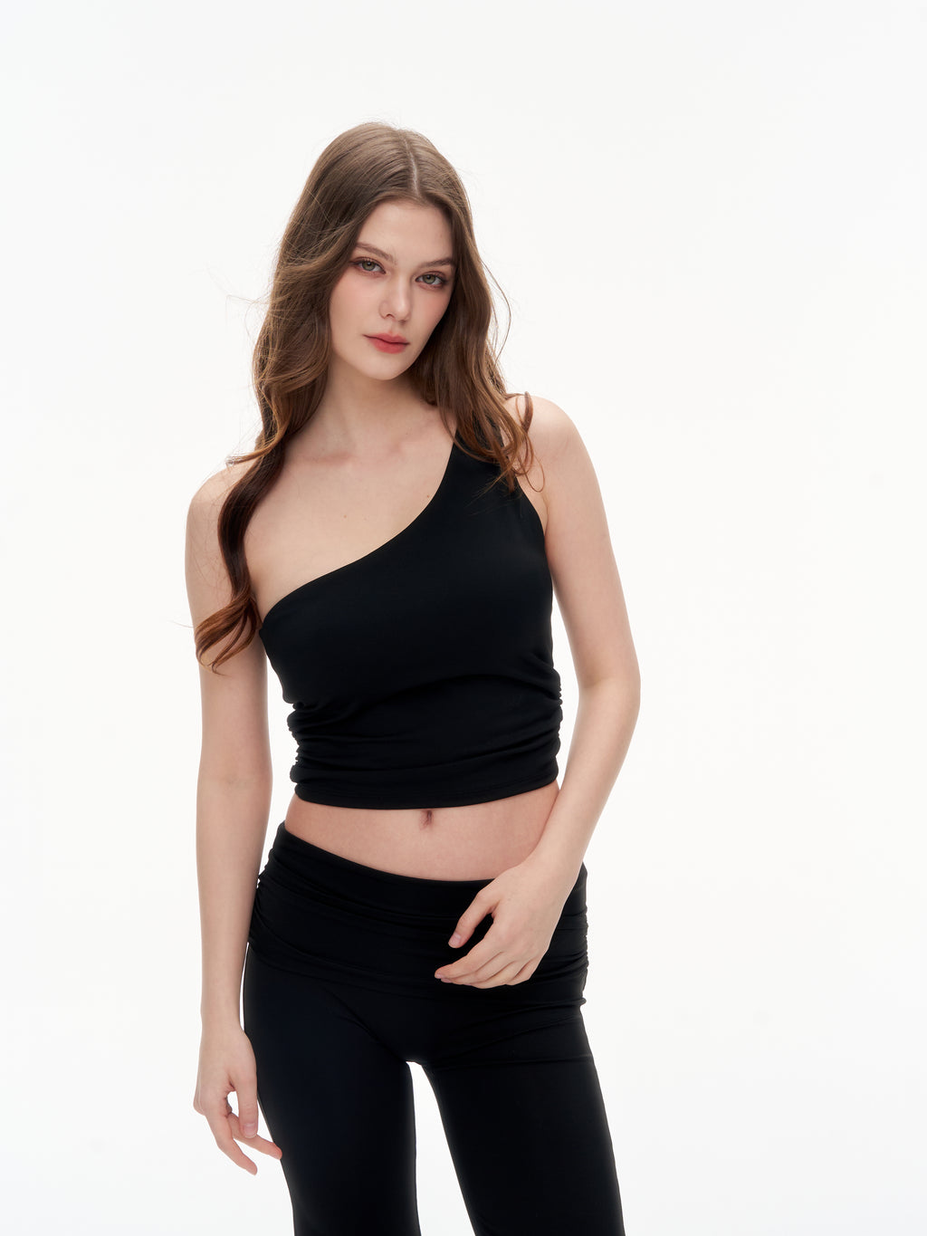 Women's One Shoulder Ruched Crop Top - Stretchy Asymmetrical Sleeveless Top