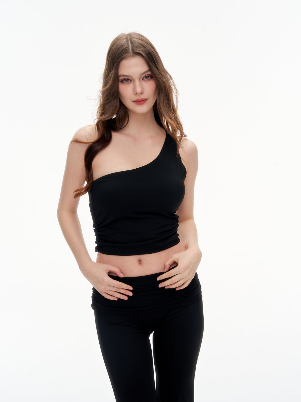 Women's One Shoulder Ruched Crop Top - Stretchy Asymmetrical Sleeveless Top
