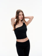 Women's One Shoulder Ruched Crop Top - Stretchy Asymmetrical Sleeveless Top
