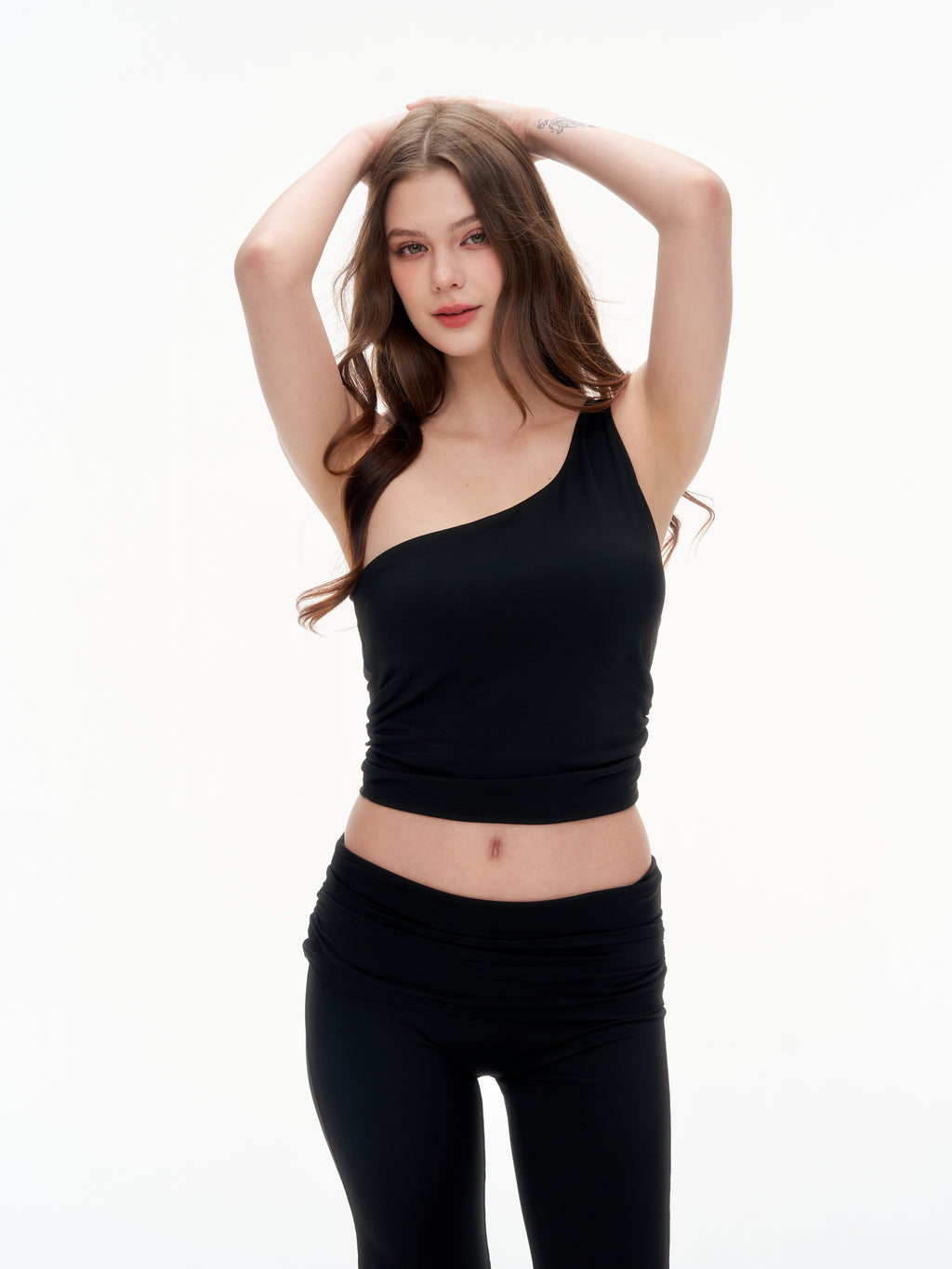 Women's One Shoulder Ruched Crop Top - Stretchy Asymmetrical Sleeveless Top