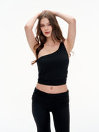 Women's One Shoulder Ruched Crop Top - Stretchy Asymmetrical Sleeveless Top