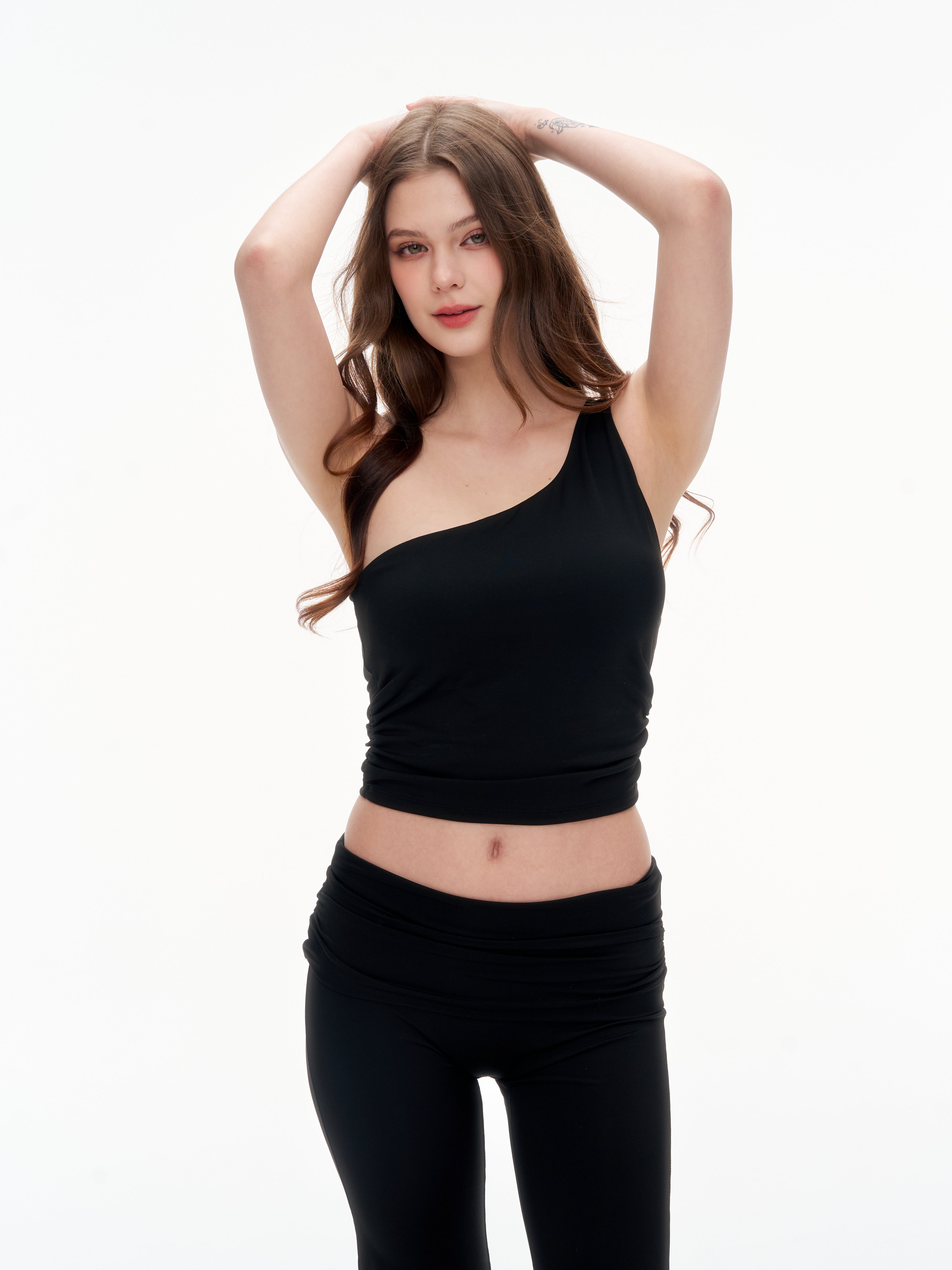 Women's One Shoulder Ruched Crop Top - Stretchy Asymmetrical Sleeveless Top