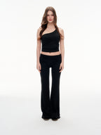 Women's One Shoulder Ruched Crop Top & High Waist Flare Pants 2 Piece Set - Stretchy  Matching Outfit