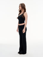 Women's One Shoulder Ruched Crop Top & High Waist Flare Pants 2 Piece Set - Stretchy  Matching Outfit
