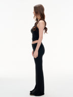 Women's One Shoulder Ruched Crop Top & High Waist Flare Pants 2 Piece Set - Stretchy  Matching Outfit