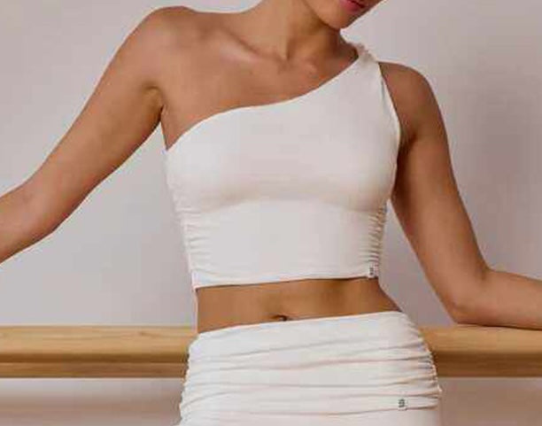 Women's One Shoulder Ruched Crop Top - Stretchy Asymmetrical Sleeveless Top