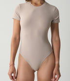 Women's Crew Neck Short Sleeve Bodysuit（SKIMS） - Stretchy 76% Nylon 24% Spandex Slim Fit One Piece Outfit