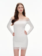Women's Off Shoulder Lace Trim Bodycon Mini Dress - Elegant White Party Dress
