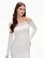 Women's Off Shoulder Lace Trim Bodycon Mini Dress - Elegant White Party Dress