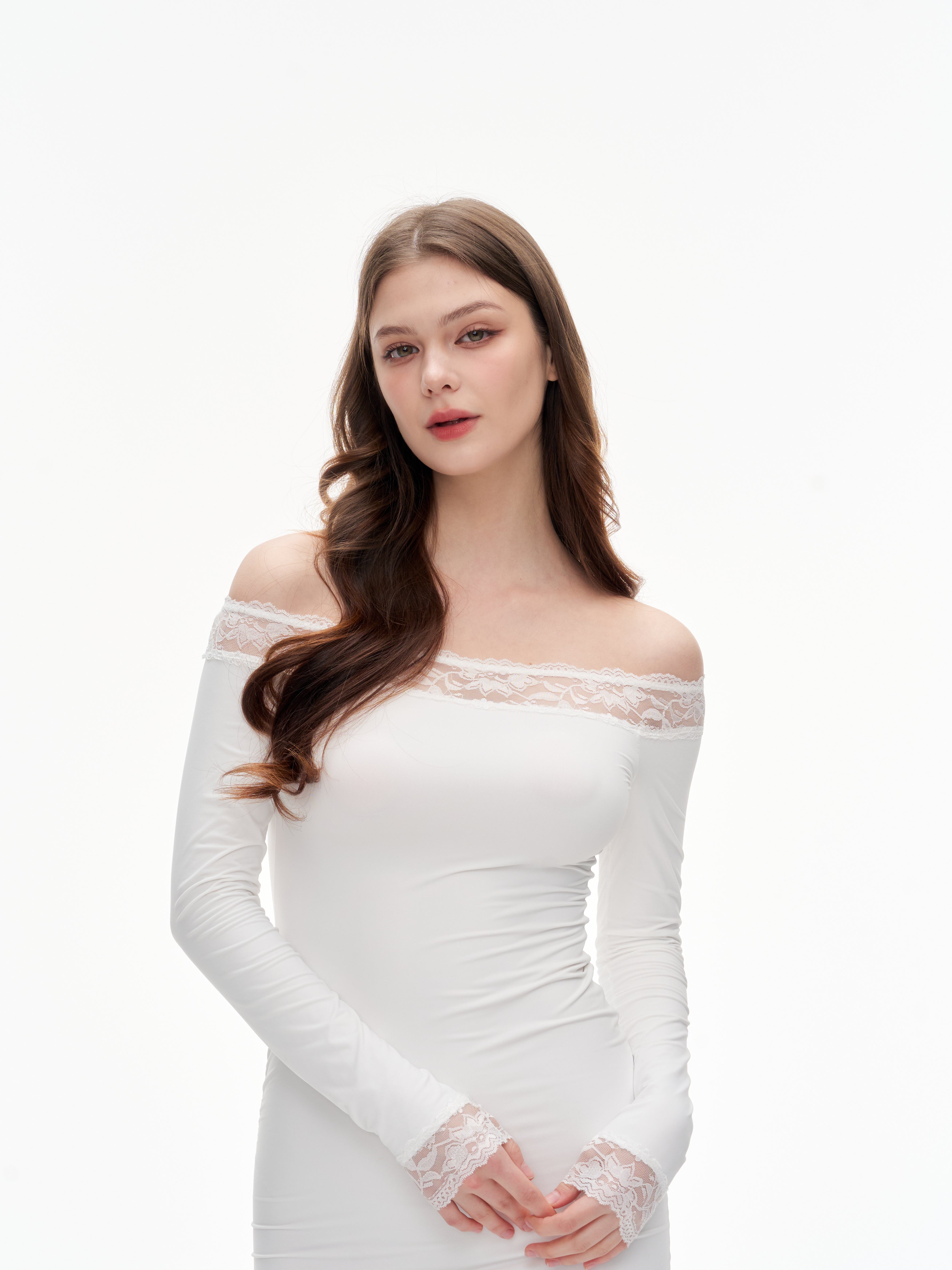 LITCHIC The Lace Off-Shoulder Long Sleeve Dress — Elegant & Slim - Premium Athleisure & Activewear for the Modern Muse