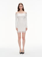 Women's Off Shoulder Lace Trim Bodycon Mini Dress - Elegant White Party Dress