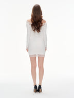 Women's Off Shoulder Lace Trim Bodycon Mini Dress - Elegant White Party Dress