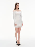 Women's Off Shoulder Lace Trim Bodycon Mini Dress - Elegant White Party Dress
