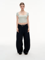 Women's Square Neck Short Sleeve Crop Top - Stretchy Slim Fit Basic Tee