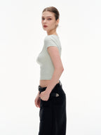 Women's Square Neck Short Sleeve Crop Top - Stretchy Slim Fit Basic Tee