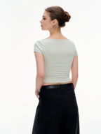 Women's Square Neck Short Sleeve Crop Top - Stretchy Slim Fit Basic Tee