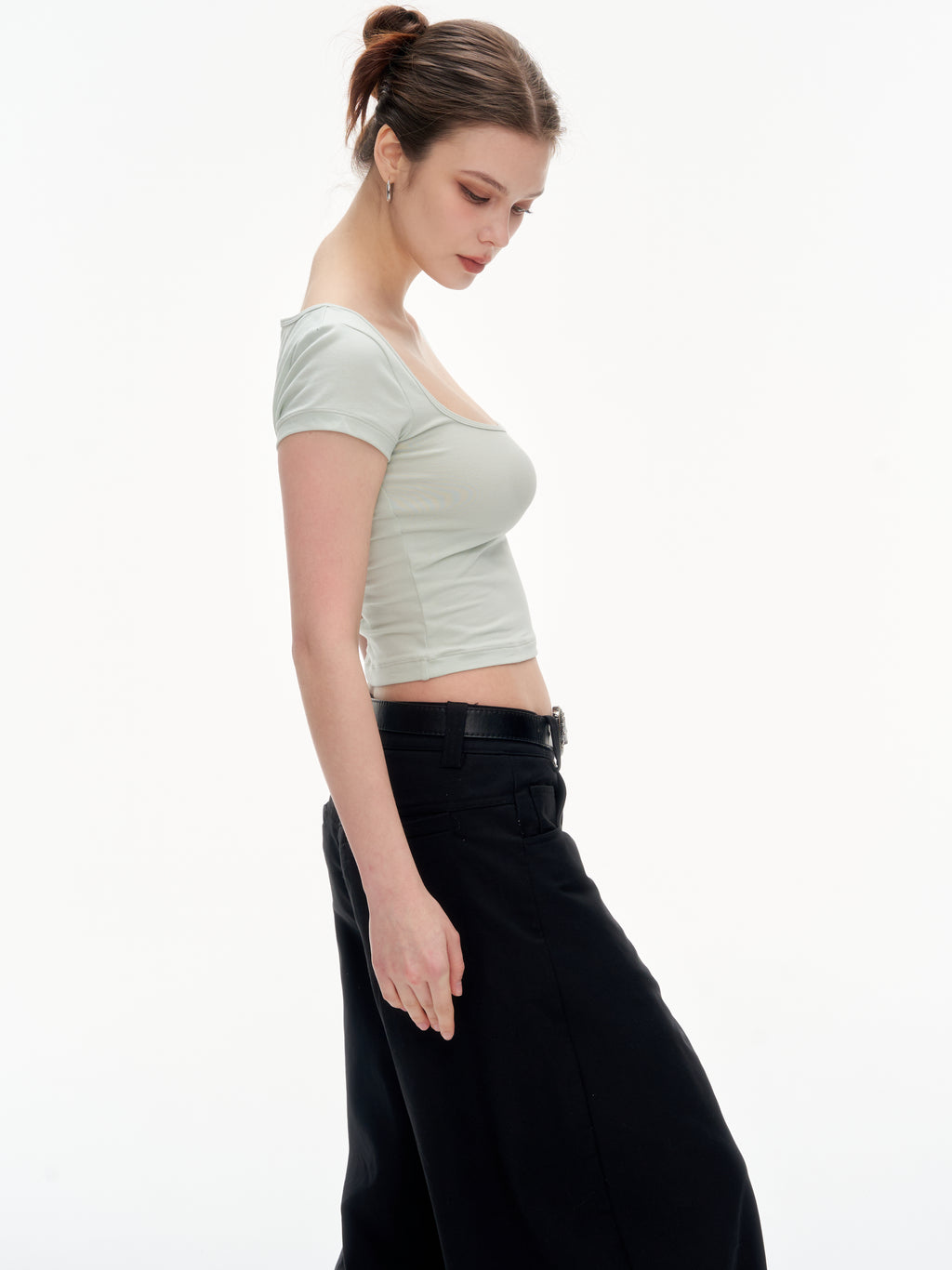 Women's Square Neck Short Sleeve Crop Top - Stretchy Slim Fit Basic Tee