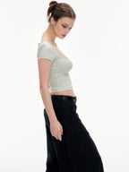Women's Square Neck Short Sleeve Crop Top - Stretchy Slim Fit Basic Tee