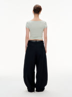 Women's Square Neck Short Sleeve Crop Top - Stretchy Slim Fit Basic Tee