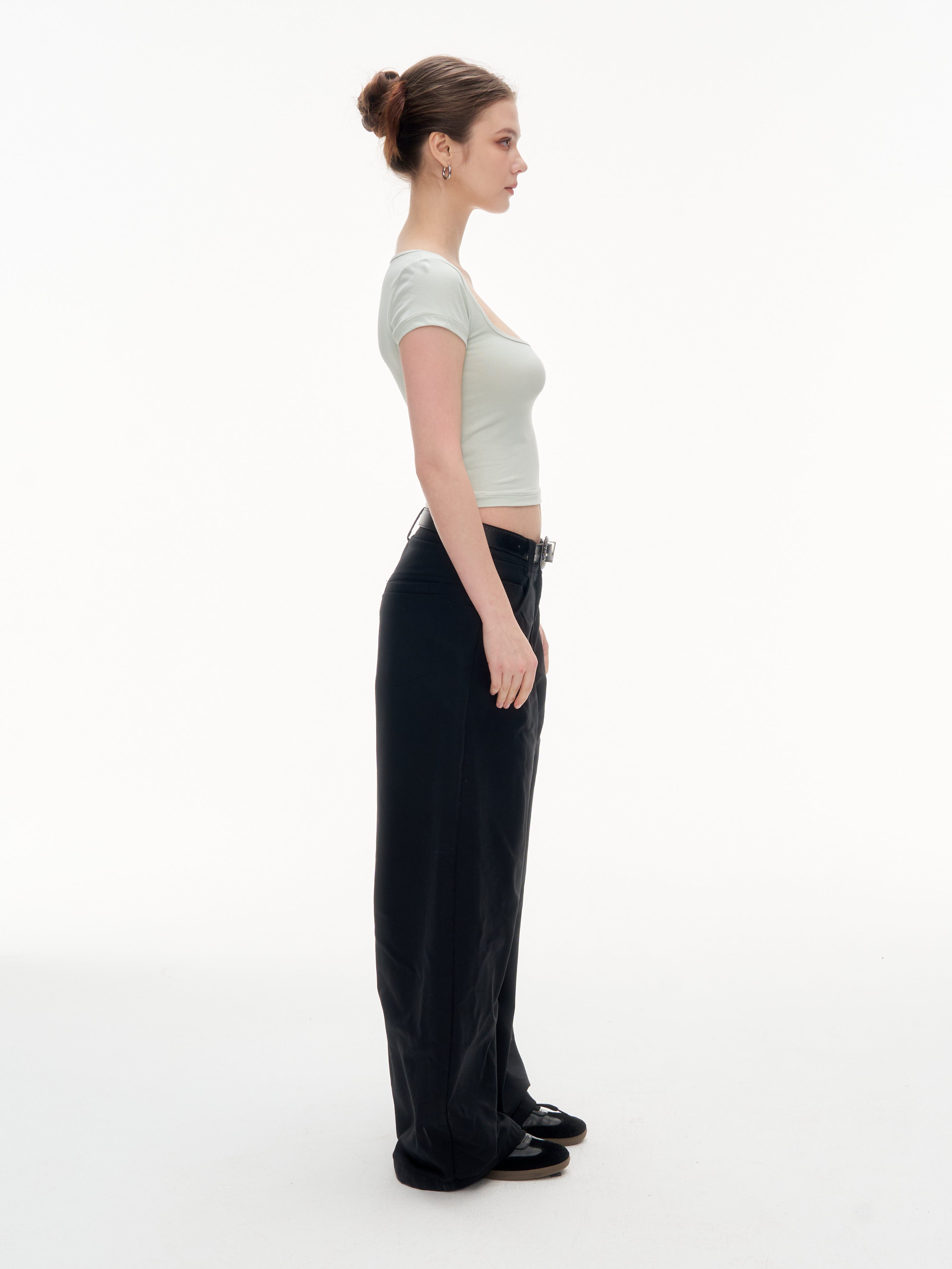 Women's Square Neck Short Sleeve Crop Top - Stretchy Slim Fit Basic Tee