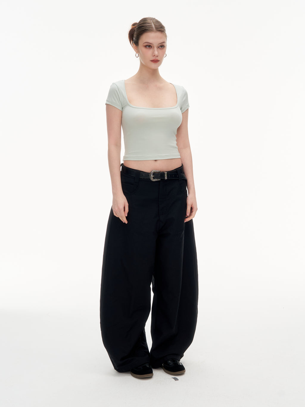 Women's Square Neck Short Sleeve Crop Top - Stretchy Slim Fit Basic Tee