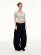 Women's Square Neck Short Sleeve Crop Top - Stretchy Slim Fit Basic Tee