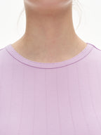 Women's Ribbed Ruffle Trim Crew Neck Crop Top - Stretchy Cotton Blend Slim Fit T-Shirt