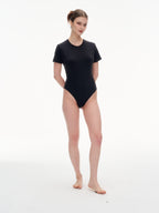 Women's Crew Neck Short Sleeve Bodysuit（SKIMS） - Stretchy 76% Nylon 24% Spandex Slim Fit One Piece Outfit