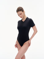 Women's Crew Neck Short Sleeve Bodysuit（SKIMS） - Stretchy 76% Nylon 24% Spandex Slim Fit One Piece Outfit