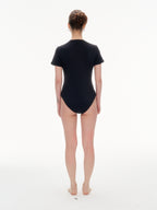 Women's Crew Neck Short Sleeve Bodysuit（SKIMS） - Stretchy 76% Nylon 24% Spandex Slim Fit One Piece Outfit