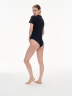 Women's Crew Neck Short Sleeve Bodysuit（SKIMS） - Stretchy 76% Nylon 24% Spandex Slim Fit One Piece Outfit