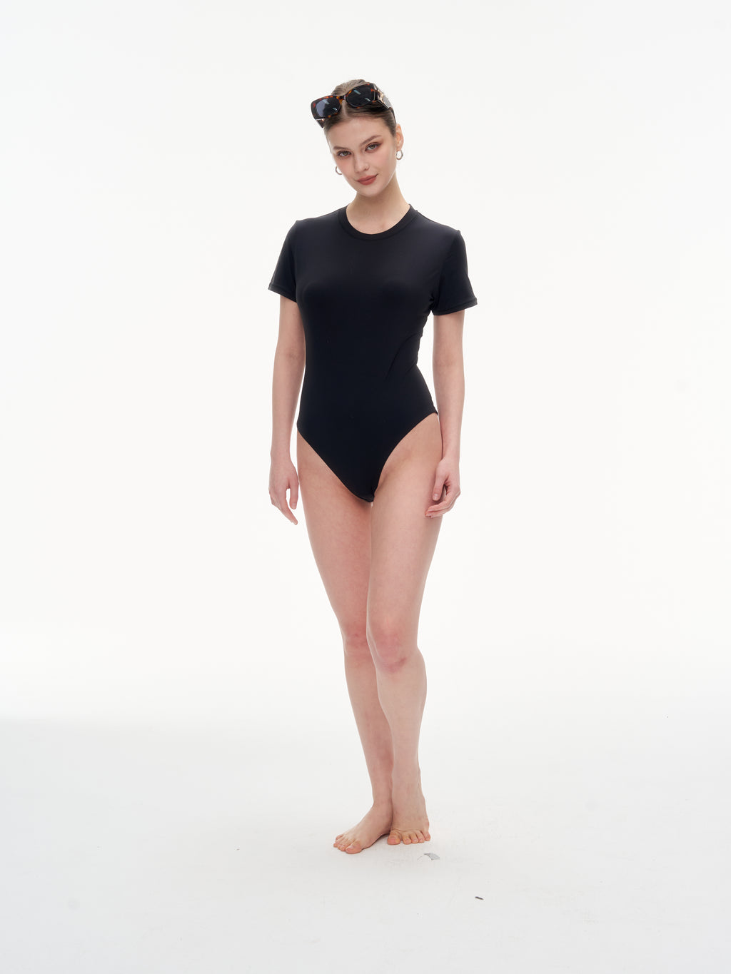 Women's Crew Neck Short Sleeve Bodysuit（SKIMS） - Stretchy 76% Nylon 24% Spandex Slim Fit One Piece Outfit