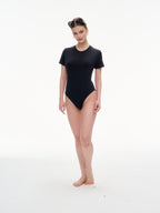 Women's Crew Neck Short Sleeve Bodysuit（SKIMS） - Stretchy 76% Nylon 24% Spandex Slim Fit One Piece Outfit