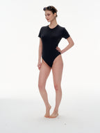 Women's Crew Neck Short Sleeve Bodysuit（SKIMS） - Stretchy 76% Nylon 24% Spandex Slim Fit One Piece Outfit