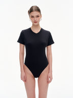 Women's Crew Neck Short Sleeve Bodysuit（SKIMS） - Stretchy 76% Nylon 24% Spandex Slim Fit One Piece Outfit