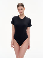 Women's Crew Neck Short Sleeve Bodysuit（SKIMS） - Stretchy 76% Nylon 24% Spandex Slim Fit One Piece Outfit