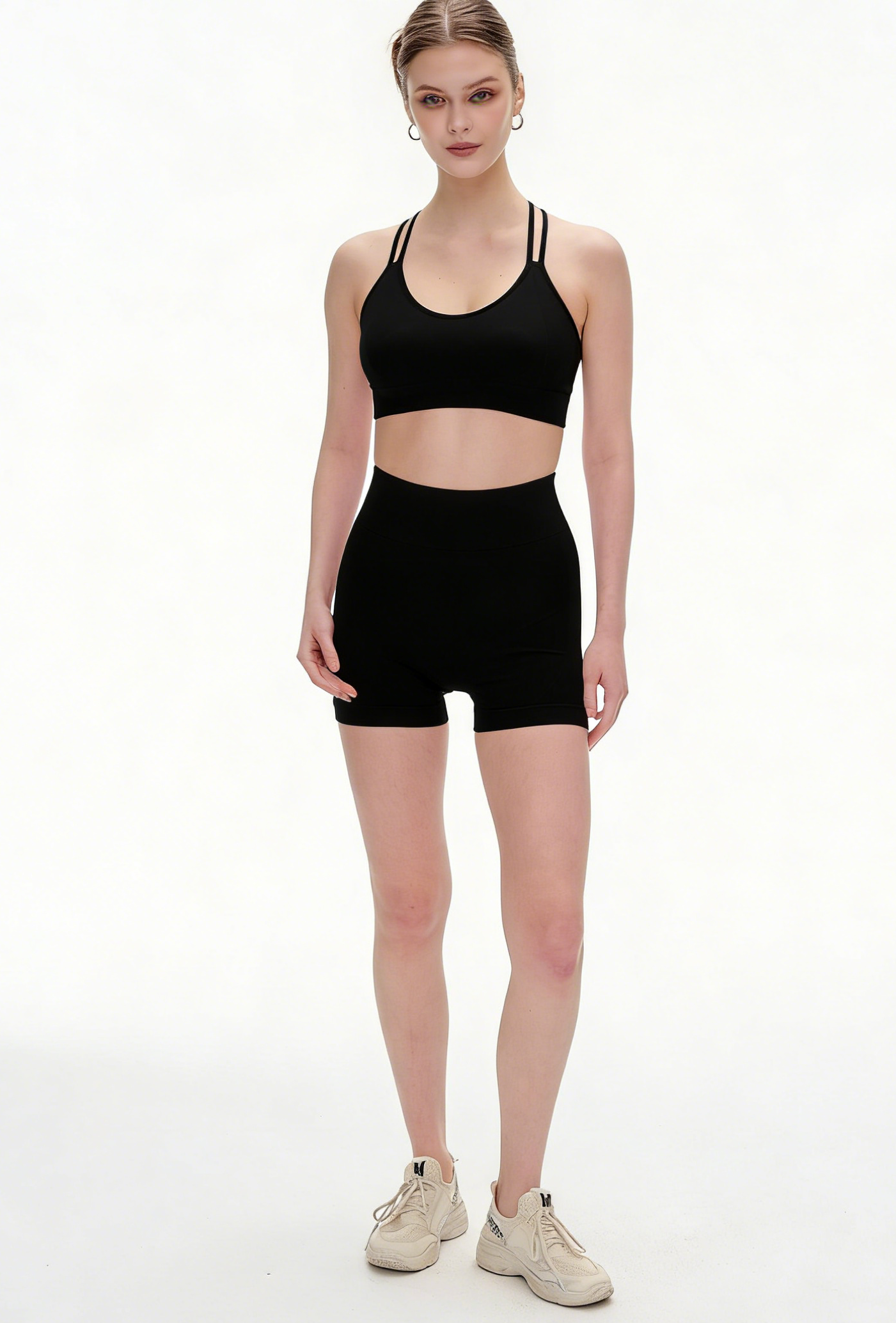 Lilac Seamless Yoga Set - Crisscross Back Sports Bra & High-Waist Shorts