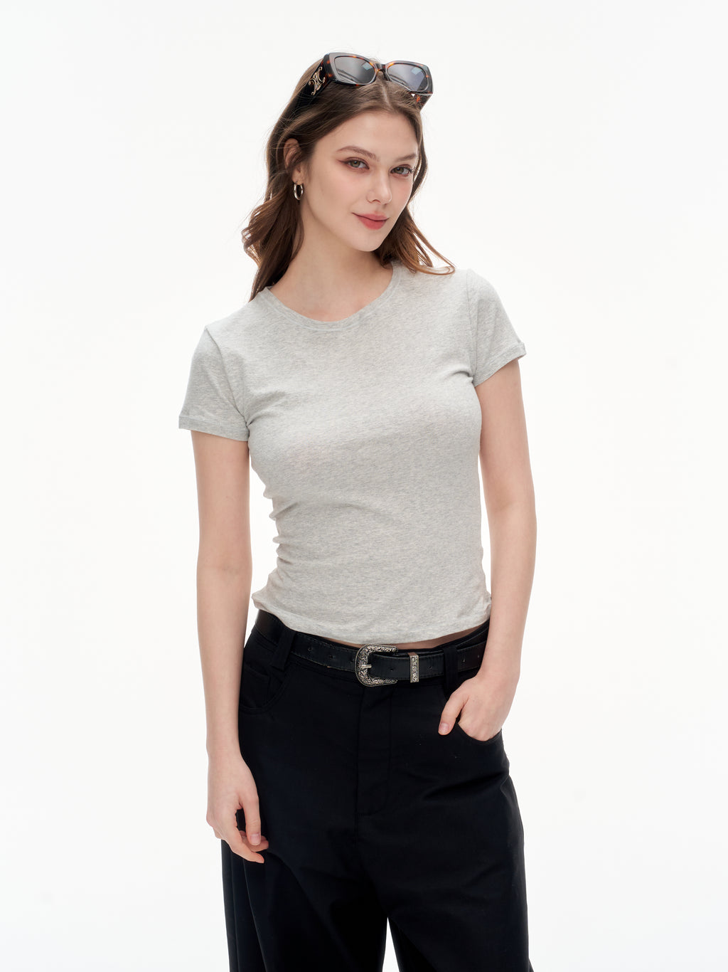 Women's Slim Fit Crew Neck Short Sleeve T-Shirt -  Soft Stretchy Basic Crop Top