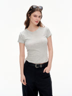 Women's Slim Fit Crew Neck Short Sleeve T-Shirt -  Soft Stretchy Basic Crop Top