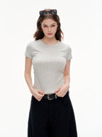 Women's Slim Fit Crew Neck Short Sleeve T-Shirt -  Soft Stretchy Basic Crop Top