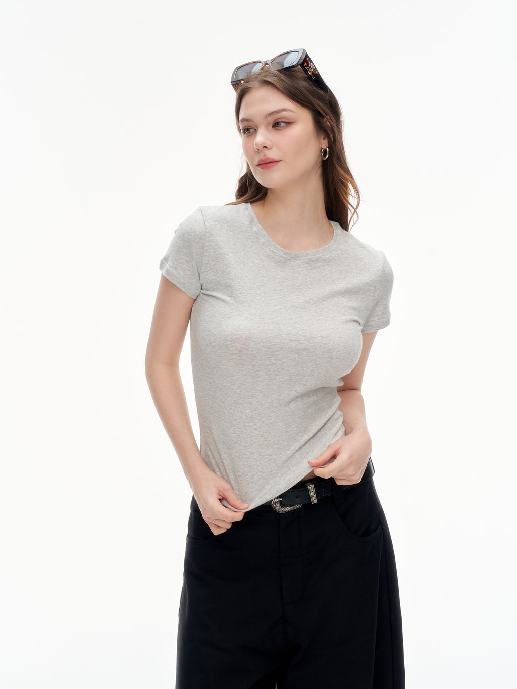 Women's Slim Fit Crew Neck Short Sleeve T-Shirt -  Soft Stretchy Basic Crop Top