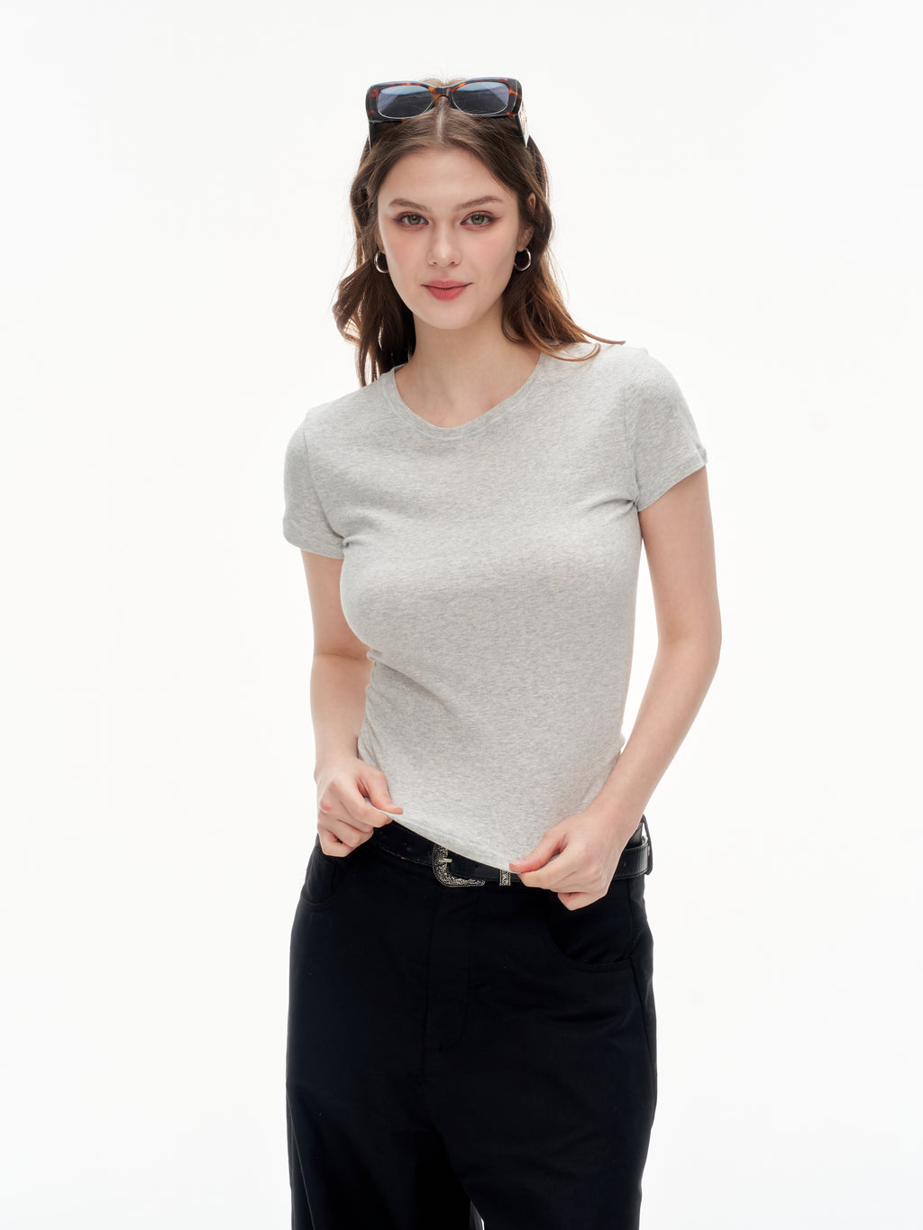 Women's Slim Fit Crew Neck Short Sleeve T-Shirt -  Soft Stretchy Basic Crop Top