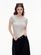 Women's Slim Fit Crew Neck Short Sleeve T-Shirt -  Soft Stretchy Basic Crop Top