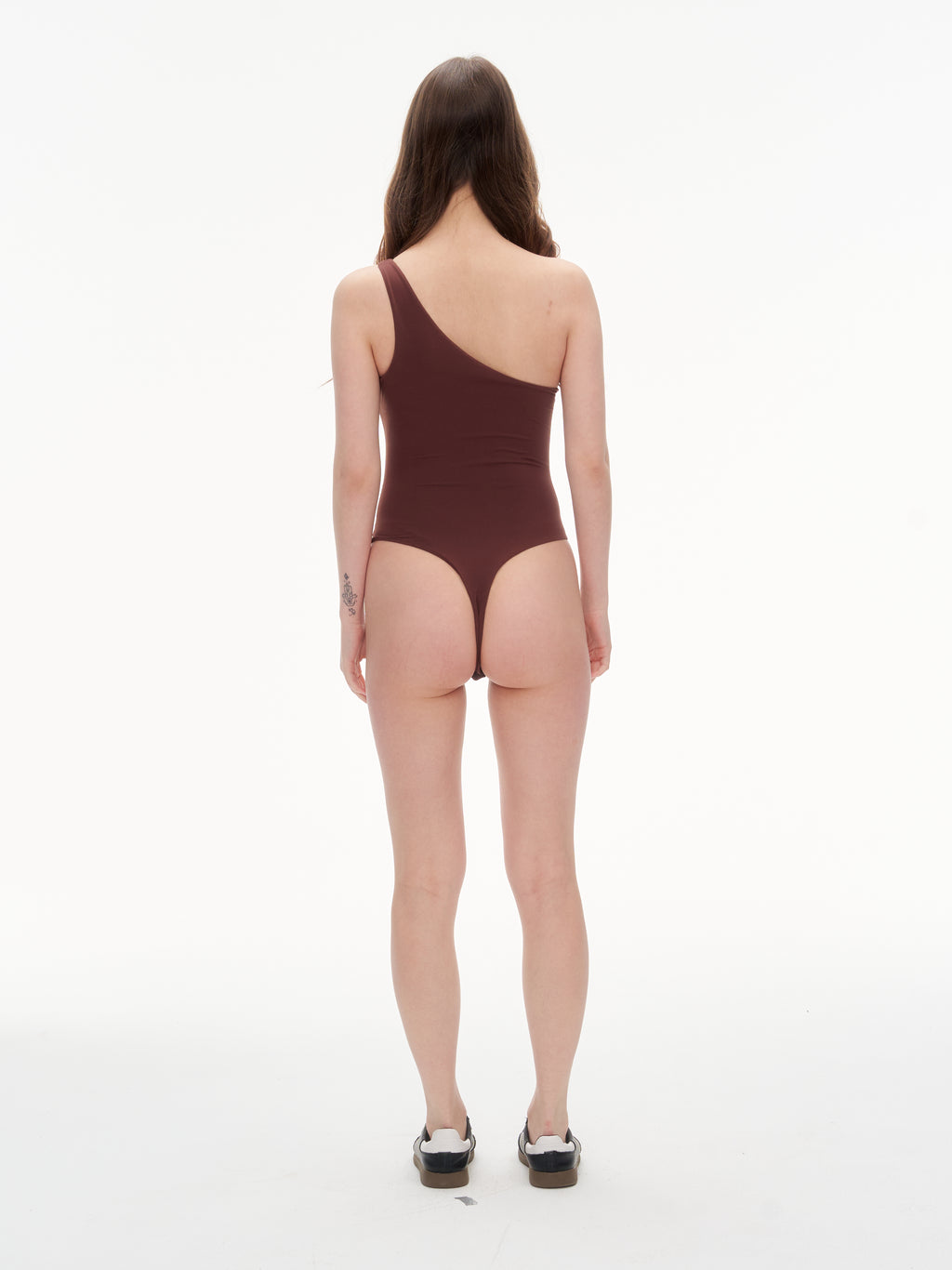 Women's Seamless One-Shoulder Thong Bodysuit | Chestnut Brown Slim Fit Bodysuit for Layering & Night Ou