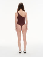 Women's Seamless One-Shoulder Thong Bodysuit | Chestnut Brown Slim Fit Bodysuit for Layering & Night Ou
