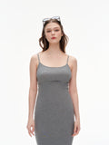 Women's Spaghetti Strap Bodycon Maxi Dress | Heather Gray Ribbed Knit Slim Fit Cami Long Dress for Daily & Date Night