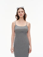Women's Spaghetti Strap Bodycon Maxi Dress | Heather Gray Ribbed Knit Slim Fit Cami Long Dress for Daily & Date Night